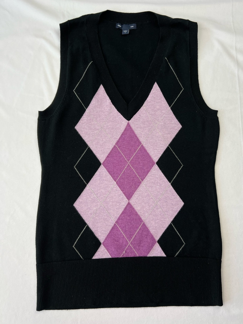 Gap Women’s Black Purple Argyle Sweater Vest - Size Small